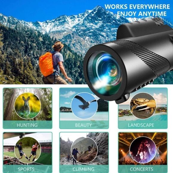High Definition Portable Monocular Telescope 80x100 w/Phone Adapter Tripod & Bag - Picture 14 of 14